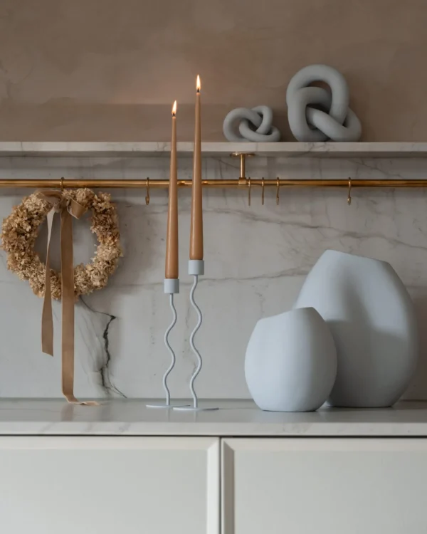 Clearance Curved Candleholder 26cm Pale Blue Candlesticks & Candle Holders
