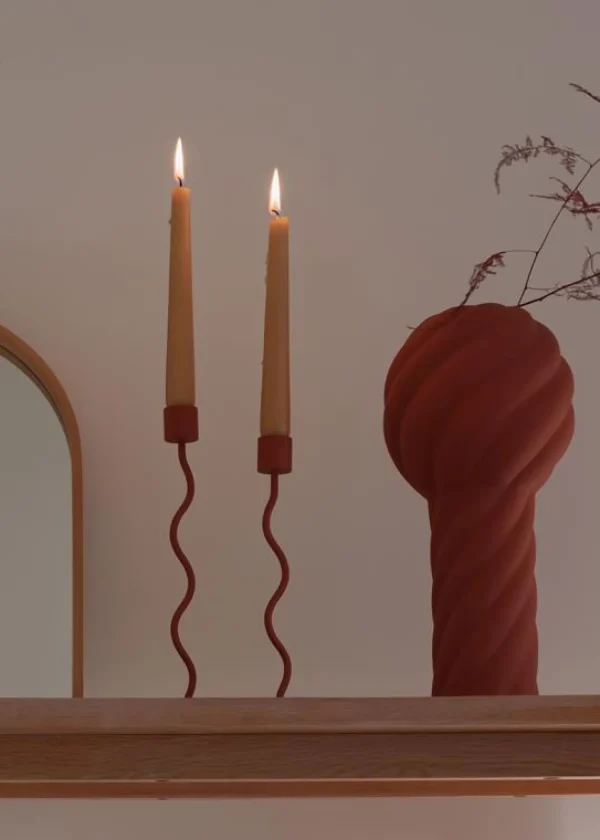 Best Sale Curved Candlestick 23cm Brick Red Candlesticks & Candle Holders
