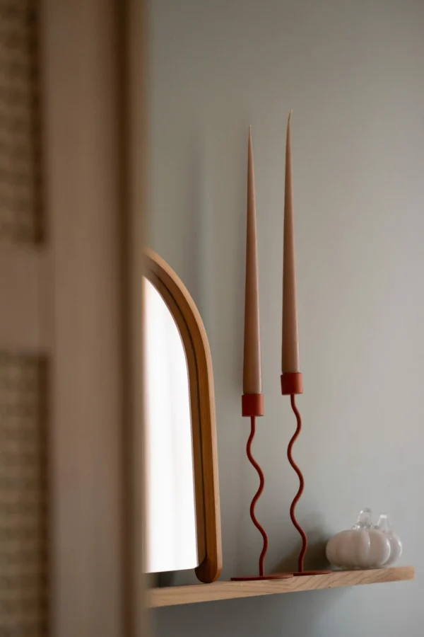 Outlet Curved Candlestick 26cm Brick Red Candlesticks & Candle Holders