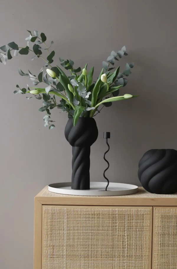 New Twist Pillar Vase 34cm Black Vases